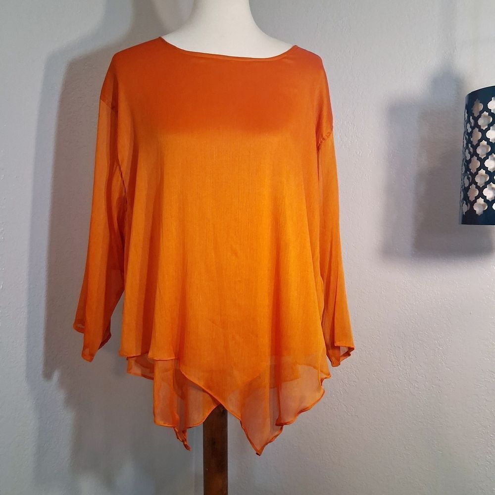 Sterling Styles Elegant Orange Silk Art Women's Top SIZE 1X